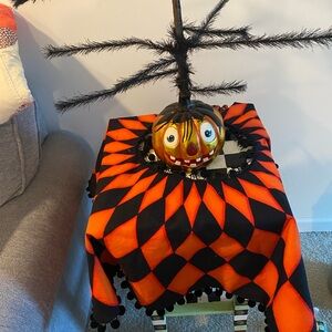 Halloween Tree Skirt 42" Diameter Harlequin Pattern Fabrics Spider Pom Pom Trim